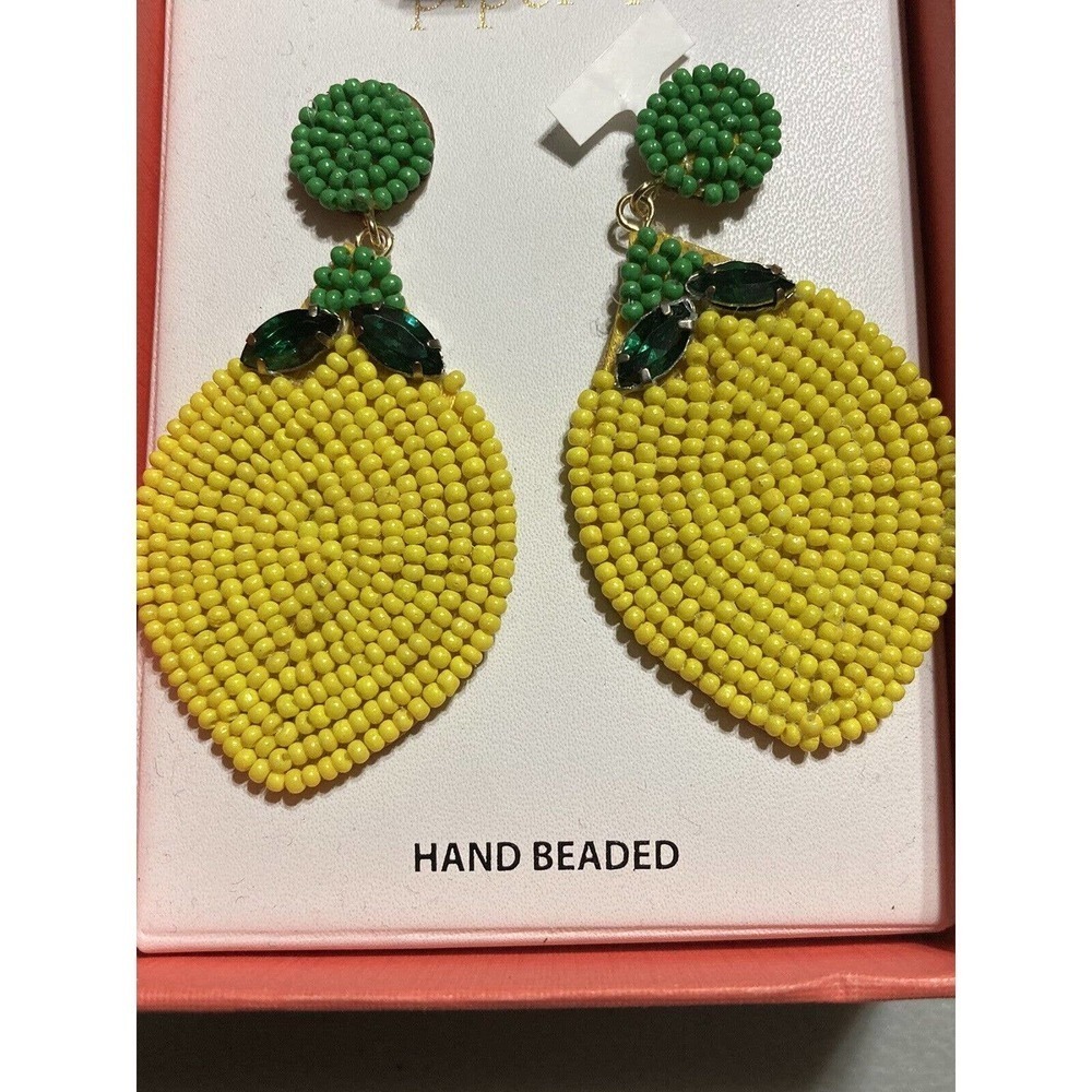 Piper K Dangle Hand Beaded Colorful Lemons? Earrings NIB Yellow & Green